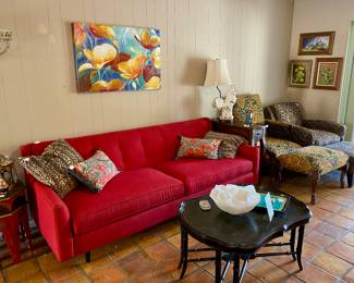 Color, texture and great fabrics everywhere. Rowe Furniture MCM sofa.