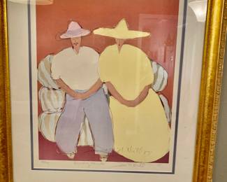 Well known Texas artist Jim Hill, "Woman with hat on Sofa" original Signed and dates 1985
