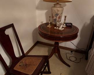 Cain chair needs repaired
Drum table 