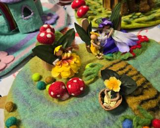 Handmade felted wool fairy land playset and flower fairy dolls, new and unused. 