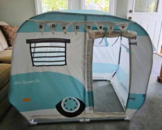 Camper playhouse, cool retro styling. Comes with campfire and camp stove playsets (see next photo and last picture in gallery.) Gently used.