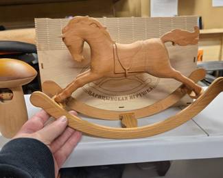 Carved wooden miniature rocking horse, handmade in Russia. Comes with original box. Brand new. 