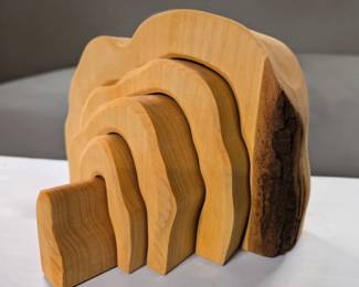 Wooden nesting grotto blocks by a European toymaker. For Waldorf seasonal tables and gnome or fairy themed play. New. 
