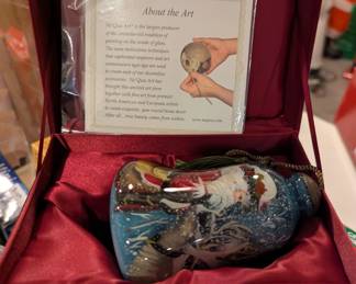 Handmade painted Santa glass with certificate of authenticity from artist.