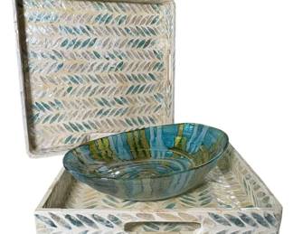 Art Glass Bowl and Tray Set