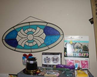 Blue, oval, stained glass