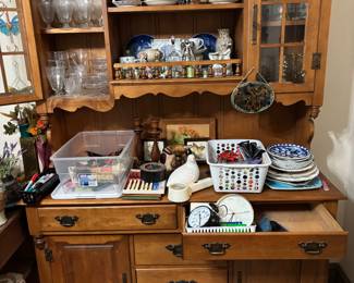 large maple china cabinet hutch two piece