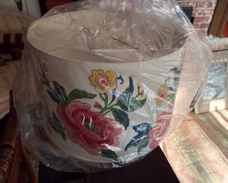 Brand new embroidered lamp shade. Almost like crewel work. $119.00 price on it from where homeowner bought it somewhere.