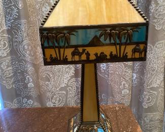 Brass & Stained Glass Egyptian Style Lamp