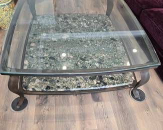 Large Italian Granite Glass Table