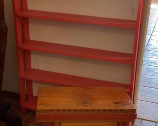 Red bookshelve-36x8x45 & small southwestern cabinet-23x12x18