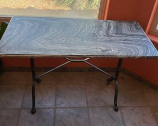 Marble top and cast iron legs table-47x24x30