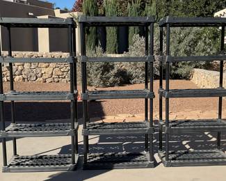 3 black plastic shelves-36x18x74