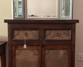 Wood and metal cabinet-34x18x36 & mirror-36x24