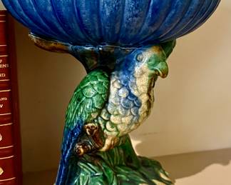 Majolica parrot compote