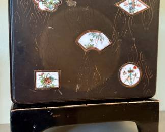 19th C Asian tea caddy with porcelain insets