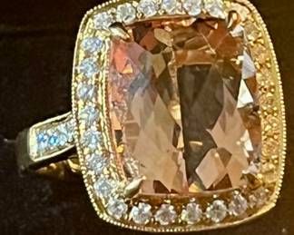 Large morganite and diamond ring
