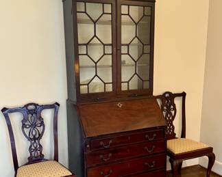Georgian secretary and antique Chippendale chairs