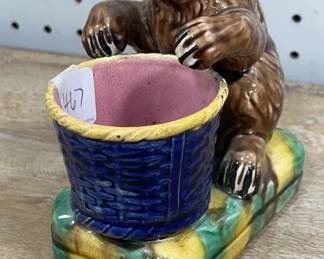 Majolica Bear with Basket Holder