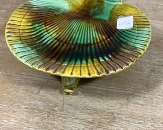 Majolica Dolphin Footed Shell Serving Dish