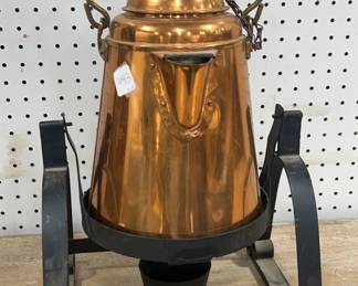 Copper Ships Coffee Pot on Iron Tilting Stand