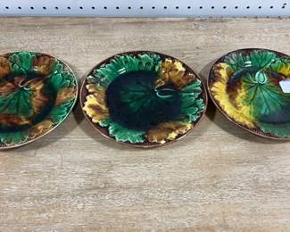 Three Wedgwood Majolica Cabbage Leaf Plates
