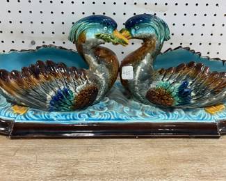 Sarreguemines Majolica Twin Ducks Jardinere