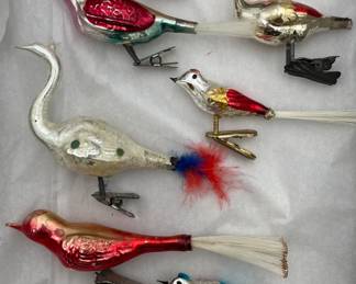 Figural Hand-Blown Glass Bird Clip on Ornaments