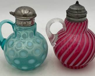 Cranberry and Blue Opalescent Syrup Pitchers