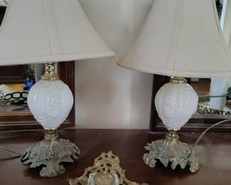 Milk glass and bronze set