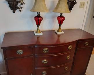 Mid century North Carolina server with matching hutch and dining table