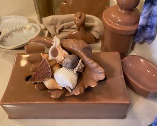 Vintage 1970's Brown Ceramic Bathroom Accessories