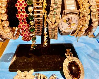 Art Deco Sterling Bracelets,, Vintage Bradley Mickey Mouse Watch