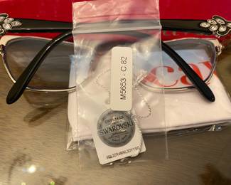 Caviar Champagne Eye Glasses with Swarovski Crystals. Case