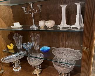 1970's Hollywood Regency Crystal Centerpieces/Brass/Prisms. Crate Barrel Glass Vases