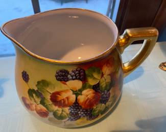 Antique France Studios Hand Decorated Cider Pitcher, Limoges France