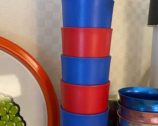 Vintage Tupperware Red Blue Glasses