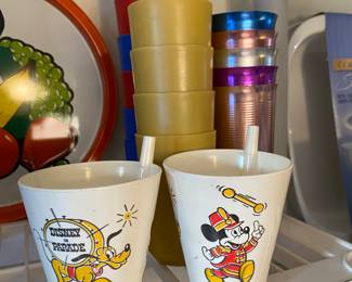 Vintage Plastic Disney Cups/Straw. Westbend Aluminum Cups