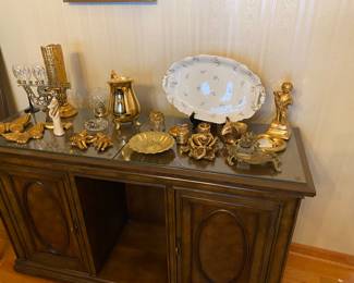 Vintage 1970's Thomasville Serving Cart/ Vintage Gold Towle Plated Pitcher, Menorahs, Gold Accent Decorative