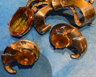 Vintage Sterling Topaz Brooch with Sterling Topaz Earrings