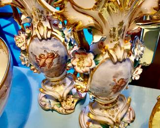 Antique Hand Decorated UNMARKED, PAIR French Porcelain Vases