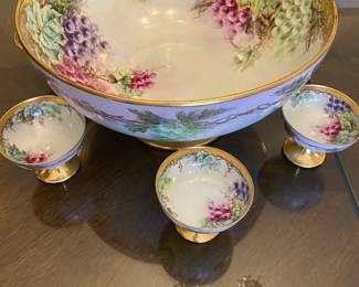 Antique  W G & Co France, Hand Decorated Pedestal Punch Bowl. 