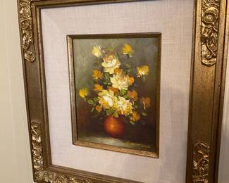 Listed Artist Robert Cox Oil on Canvas. Still Life Floral, Ornate Gilt Gold Frame