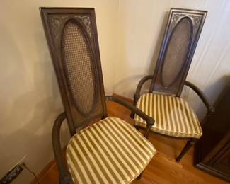 1970's Thomasville Tall Cane Back Arm Chairs
