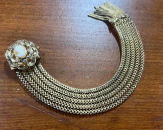 Cameo Goldtone Mesh Slide Bracelet w/ Fringe