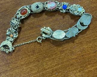 Goldette Signed Slide Bracelet w/ Eleven Charms