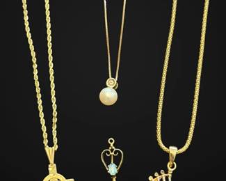 14k Gold Necklaces, Diamond Pearl Pendant, Heart Charm 16.7g