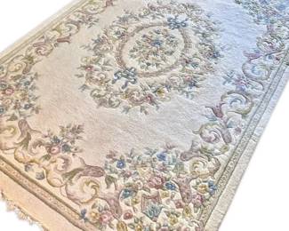 Ivory Floral Wool Blend Rug, Hand Made in India 11.5 x 8 ft