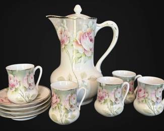 MW Co. Demitasse Pink Roses Espresso China Set, Made in Prussia