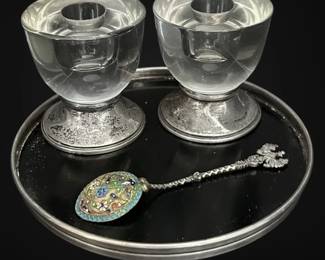 Sterling Silver Trivet, Candlestick Holders, Small Spoon